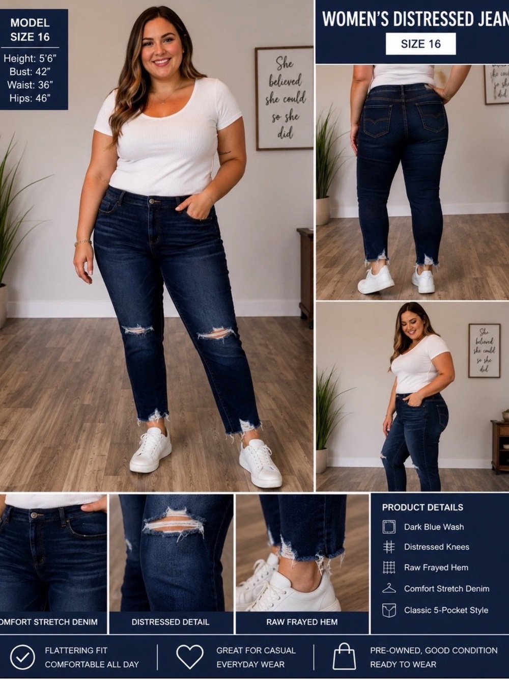 Women’s American Eagle jeans size 16 Distressed Dark Blue Wash Jeans - Plus Size